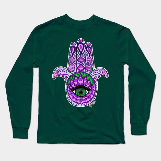 Purple Hamsa Hand Long Sleeve T-Shirt by julieerindesigns